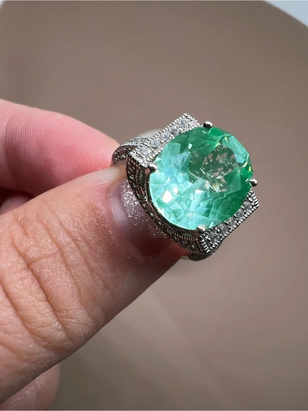 Vanna K Green Gemstone Sterling silver Halo Cocktail Ring